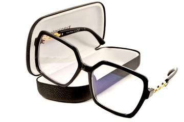 DUŻE DAMSKIE OKULARY ZERÓWKI OVERSIZE GLAMOUR ETUI BLUE LIGHT FILTER