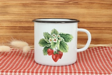 KUBEK GARNUSZEK EMALIOWANY truskawka VINTAGE boho