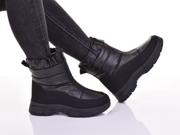 SOLIDNE BUTY DAMSKIE ZIMOWE ŚNIEGOWCE NA MRÓZ ŚNIEG CZARNE