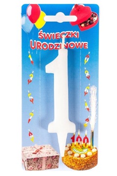 Świeczka na tort Cyfra 1 biała wys. 10,5cm