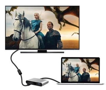 HUB USB-C Adapter HDMI 4K 3840*2160 LAN RJ45 USB 3.0 5Gbps PD do 100Mb/s
