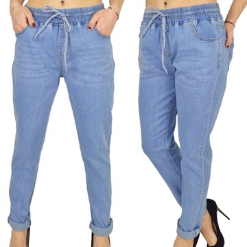 #DAMSKIE SPODNIE JEANS w GUMKĘ WIĄZANE Plus Size#