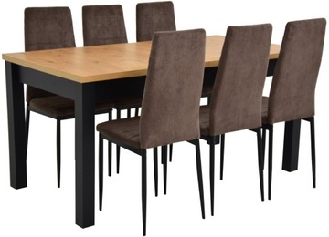 Komplet STÓŁ ROZKŁADANY z 6 krzesłami BRĄZOWE loft