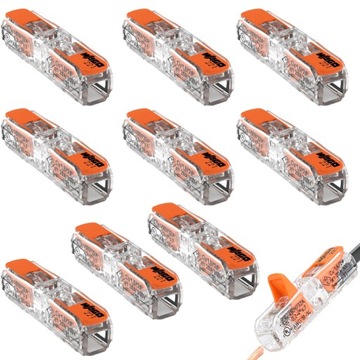 10x WAGO SZYBKOZŁĄCZKA PRZELOTOWA DO DRUTU Z DŹWIGNIĄ 221-2411 2x0,2-4mm2