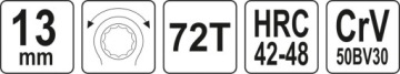 YATO КЛЮЧ С УШКОМ 13 мм, ТРЕЩЕТКА, ИЗГИБАННЫЙ, CrV