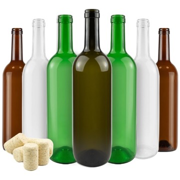 40 SZT BUTELKA NA WINO 0,75L Z KORKIEM 3 KOLORY