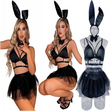 SEKSOWNE PRZEBRANIE SEXY KRÓLICZEK STRÓJ BIELIZNA DAMSKA KOSTIUM 5 CZĘŚCI S