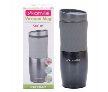 Термос Kamille, кружка, 500 мл, бутылка оттенка серого, металлик