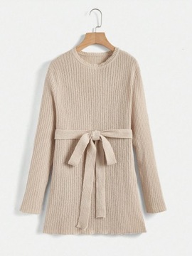 SHEIN ДЛИННЫЙ СВИТЕР ДЛЯ МАТЕРИАЛОВ НА ЗАВЯЗКАХ, БЕЖЕВЫЙ L 300