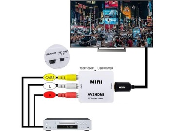 АДАПТЕР КОНВЕРТЕР AV-СИГНАЛА RCA CINCH В HDMI АУДИО RCA 1080p КАБЕЛЬ CVBS