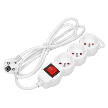 Przedłużacz 3-krotny z wyłącznikiem 1,5m 3x1,5mm2 płaska wtyczka biały Orno