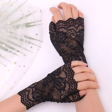 DAMSKIE RĘKAWICZKI KORONKA BEZ PALCÓW ELEGANCKIE