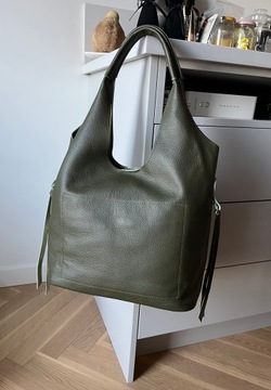Zielona torebka skóra naturalna shopper torba ze skóry worek 2w1