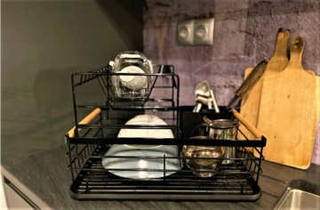 ДВУХУРОВНЕВАЯ СУШИЛКА ПОСУДЫ СУШИЛКА ДЛЯ СТОЛОВЫХ ПРИБОРОВ С ДЕРЕВЯННЫМИ РУЧКАМИ