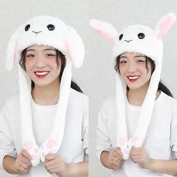 ШАПКА КРОЛИКА ДВИГАЮЩИЕ УШИ НАРЯД БЕЛОГО КРОЛИКА ДЛЯ ДЕВОЧКИ ЗИМОЙ
