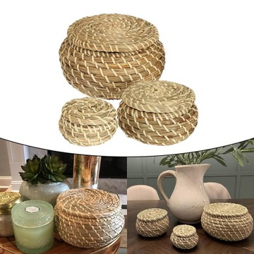 3шт тканые корзины из водорослей, корзина для хранения ювелирных изделий, круглая плетеная коробка из водорослей