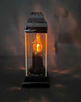 Свеча стеклянная храм стройный черный фонарь с серебряным крестом 25 см