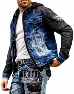 Kurtka Katana Jeans Skóra Cipo Baxx Jeansowa z Kapturem Biker