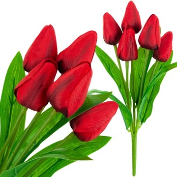 TULIPAN BUKIET TULIPANÓW PIĘKNY JAK ŻYWY TULIPANY KWIATY CZERWONE X5 gumowe