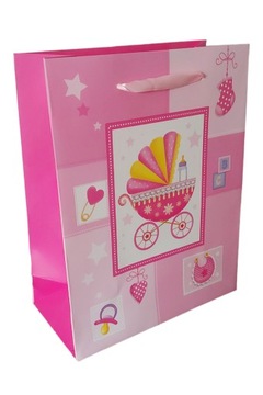 Torebka ozdobna różowa BABY SHOWER Chrzest wózek