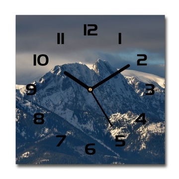 Kwadratowy cichy szklany zegar Giewont zimą 30x30