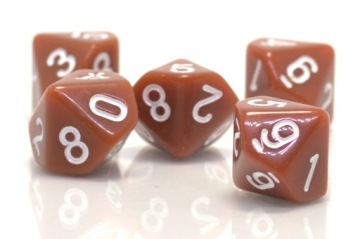 НАБОР ИЗ 5 КОРИЧНЕВЫХ КУБИКОВ K10 RPG 0-9