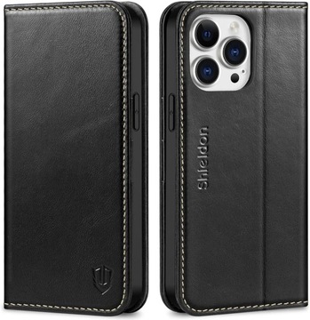 Skórzane Etui z Klapką Shieldon iPhone 14 Pro Max 6,7 '' Czarny