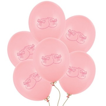 BALONY JASNORÓŻOWE RÓŻOWE BUCIKI NA ROCZEK CHRZEST BABY SHOWER 6 SZT