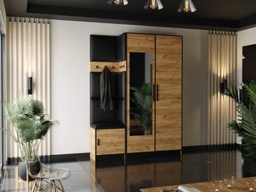 Garderoba BILL 1D siedzisko panele tapicerowane szafa lustro