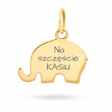ZŁOTA ZAWIESZKA WISIOREK SŁONIK Z GRAWEREM 585