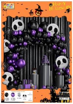 BALONY GIRLANDA ZESTAW BALONÓW NA HALLOWEEN CZARNE FIOLETOWE CZASZKA TRUP