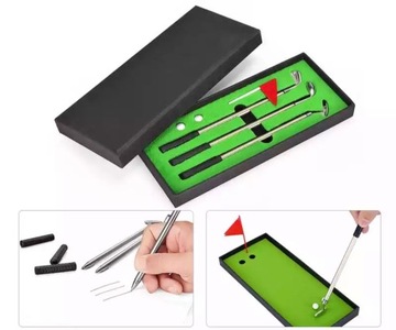 ZESTAW 3 DŁUGOPISÓW GOLFISTY KIJE DO GOLFA DLA NIEGO POLE GOLFOWE MINI GOLF