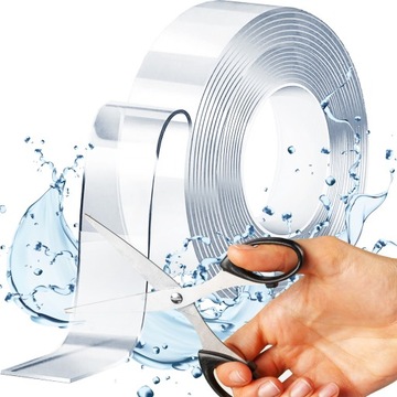 ПРОЧНАЯ ДВУСТОРОННЯЯ ВОДОНЕПРОНИЦАЕМАЯ НАНО ЛЕНТА, МНОГОРАЗОВАЯ, ПРОЗРАЧНАЯ