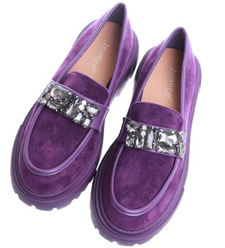 Fioletowe buty damskie półbuty na platformie i płaskim obcasie 15489 39