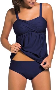 Strój kąpielowy dwuczęściowy tankini top figi XL granatowy