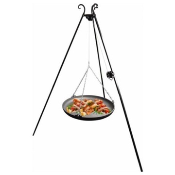 TRÓJNÓG OGNISKOWY Z KOŁOWROTKIEM + PATELNIA ŻELIWNA 63 CM KAWMET