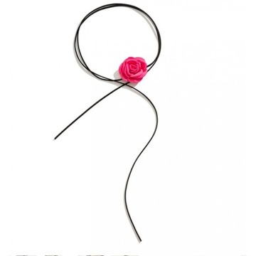 Naszyjnik choker ozdobny kwiat na szyję róża na rzemyku elegancki fuksja N7