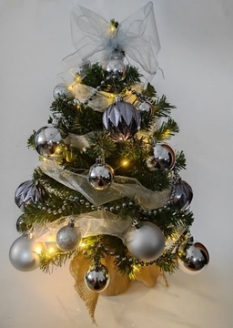 Елка маленькая 50 см с украшениями, серебро DECORATIONS, готовая, LED, нарядная, ХИТ