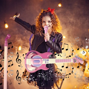 ЭЛЕКТРОРОК-ГИТАРА ДЛЯ ДЕТЕЙ ИГРАЕТ МЕЛОДИИ + МИКРОФОН НА ПОДСТАВКЕ для MP3