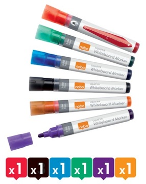 Profesjonalne markery suchościeralne - Nobo Liquid Ink - zestaw 6szt.