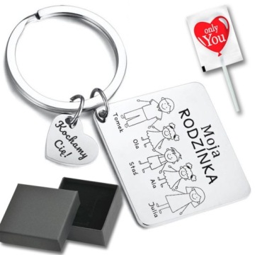 Breloczek dla Taty, Mamy MOJA RODZINKA Grawer Imiona, Stal