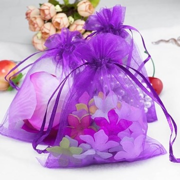 ORGANZA BAGS LAVENDER JEWELLERY BAG FIOLETOWE WORECZKI Z ORGANZY 100SZT