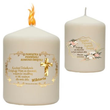 ŚWIECA KOMUNIJNA Z NADRUKIEM PODZIĘKOWANIE DLA GOŚCI PAMIĄTKA I KOMUNII ŚW
