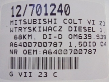MITSUBISHI COLT VI Z30 VSTŘIKOVACÍ TRYSKA DIESEL A6400700787 1,5DID 0445110167