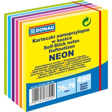 Bloczek samoprzylepny 76x76 6kol neon 400k 7574011