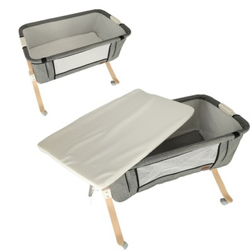 Деревянная дополнительная кровать для младенцев и детей на колесах, серый манеж