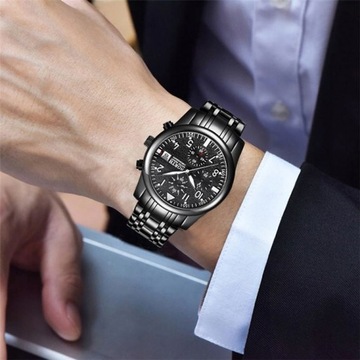 Zegarek męski NORTH analogowy bransoleta srebrny czarny datownik
