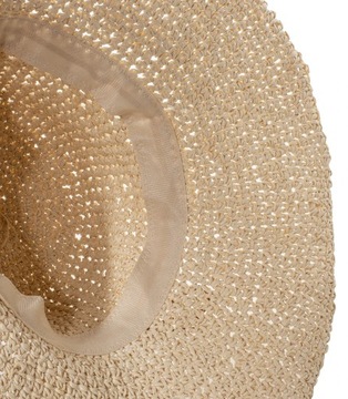 Modny duży kapelusz damski Pleciony wzór z rzemykiem Szerokie rondo 12 cm