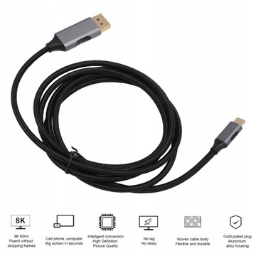 Кабель USB типа C к DisplayPort 1.4, профессиональный алюминиевый корпус M8