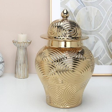 Wazon ceramiczny Słoik na imbir z pokrywką Delikatna złota fala Rozmiar S 34,5x19,5cm